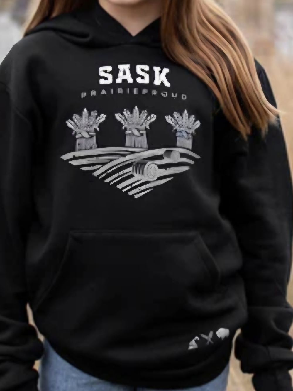 Prairie Proud  Black Hoodie with Silver Graphic Womens